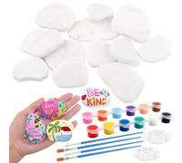 ZXShow Lot de 12 Kit de Peinture sur Pierre pour Enfants DIY Naturelles Galets a Peindre Blanches Galets Lisses à Peindre 12 Peintures Acryliques 4 Pinceaux et 2 Palettes Activité DIY Créative