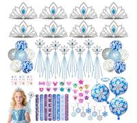 ZXShow Lot de 69 cadeaux d'anniversaire d'enfant Reine des Neiges avec Elsa Reine des Neiges Couronne Baguette magique Bracelets Anniversaire Fête Petit Cadeau Cadeau pour Fille (bleu et blanc)