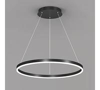 ZXSRGDHX Anneau Unique LED Suspension Nordique Moderne Cercle Lustre Réglable Lampes Suspendues pour Salon Îlot De Cuisine Table À Manger(80cm, 50W,Black, Warm White)