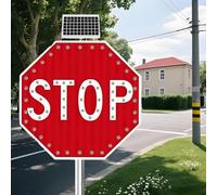 ZXSYYDS Panneau Stop Solaire 60/80 Cm, Panneau LED Clignotant à énergie Solaire, Rouge, étanche, Robuste Et Antirouille, Cadre Métallique, Film Réfléchissant De Qualité Technique 60cm(24in)