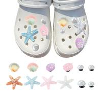 ZXTGBQ 12 Pcs Charmes de Chaussure, Décorations de Chaussures de Dessin Animé, Coquillages IriséS, éToiles De Mer, ThèMe Plage, Cadeaux de D'anniversaire, Accessoires Sandales, Noël, Hallowee