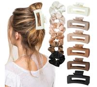 ZXTGBQ 12PCS à Cheveux à Double Dents + Crunchies Chouchous en Mousseline de Soie, AntidéRapante Pinces à Cheveuxs à Double Dents,Hair Claw Clip Avec Couleur DifféRent, Grand Ensemble Mat Pour Femmes