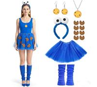 ZXTGBQ 13 PièCes Costume De Cookie Mignon Bandeau De Monstre En Peluche Bleu Bandeau De Monstre En Fourrure Coiffe DéCorative Bleue Tutu Pour Carnaval, Cosplay, Halloween Ou DéGuisement De FêTe