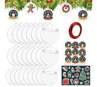 ZXTGBQ 25 pcs 7.5 cm Boules de Noël en Acrylique Transparent avec 2pcs des Autocollants, avec Ruban, Boules Plates pour Artisanat, Boule de Noel Personnalisée Decoration Noel, décoration de Noël