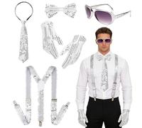 ZXTGBQ 5 Pcs Unisexe Accessoires Disco Paillette Set AnnéE 70, Costumes Disco Sequins, Avec Gants, NœUd Papillon, Bretelles, Cravate, D'Accessoires De Disco Pour Carnaval, FêTe, Spectacle De Danse