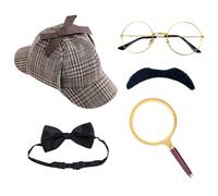 ZXTGBQ 5 Pièces Accessoires de Costume de Détective, 1920 Hommes Déguisements Accessoires, Chapeau De Détective Marron, Lunettes Loupe Et Fausse Moustache, pour Carnaval Fête Halloween, Cosplay
