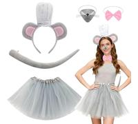 ZXTGBQ 5 PièCes Souris DéGuisement Animal, Ensemble De Costumes De Souris Animale, Oreilles Et Queue De Souri, Bandeau Oreilles De Rat Nez Pour Costume D'Animal Cosplay Anniversaire Carnaval Halloween