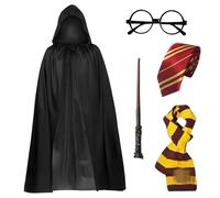 ZXTGBQ 5Pcs Costume de Magicien, Costume Magicien Kit, Ensemble de Costumes Cape avec Cape, Baguette Magique, Lunettes, écharpe, Cravate, Deguisement Adulte pour Halloween, Fête, Carnaval