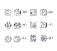 ZXTGBQ 6 Paires Boucles D'Oreilles Inoxydable Homme Boucle D'Oreille Zircon Brillant Boucle D Oreille En Argent Sterling Zircon Cubique Pour Homme Et Femme Unisexe Cadeaux Anniversaire NoëL