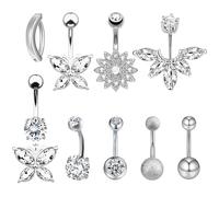 ZXTGBQ 9 Piercing Nombril Percing Au Nombrils, Piercing Nombril Anneau, Bijoux De Corps, Papillon Anneau De Nombrils Argent Zircon Bijoux De Piercing Au Ventre Pour Femmes Et Hommes