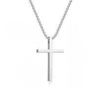 ZXTGBQ Argent Collier Croix Homme Femme, Hautement Poli Pendentif Croix, Inoxydable Bijoux Chretienne Longueur de la chaîne 60 cm, Noël Halloween Anniversaire Cadeaux d'anniversaire
