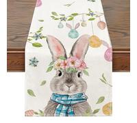 ZXTGBQ Chemin de Table Lapin de Pâques 33 x 183 cm Motif Oreilles de Lapin et Fleurs Décoration de Table de Pâques et Cuisine Printanière pour Fêtes Printanières & Jours Fériés