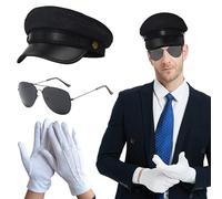 ZXTGBQ Lot De 3 Accessoires De Costume De Pilote De Capitaine, Avec Chapeau De Capitaine, Pilote Capitaine VêTements Accessoires De Costume De Gangster Pour FêTe D'Halloween Carnaval Cosplay