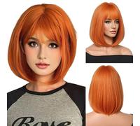 ZXTGBQ Perruque Bob avec Frange Orange Coloré Droit Bob Orange Perruque Synthétiques Lisses avec Frange Plate pour Halloween et Fêtes Costumées