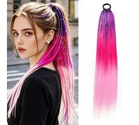 ZXTGBQ Rajout Cheveux Tresses Violet, 26 pouces Extension Cheveux Mélange Violet et Pêche, Meche Violette Cheveuxs, Queue de cheval brillante Pour Bals Masqués, Cosplay, Halloween, Noël, Carnaval