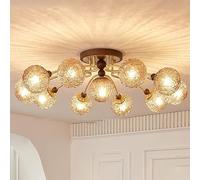 ZXTRYBHD Plafonnier Français Vintage Rétro en Cuivre, Style Milieu du Siècle, Abat-Jour Marron, pour Salon ou Salle à Manger(105cm/41.3in)