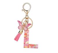 ZXUPIO Porte-clés avec la lettre L pour femmes et filles, orné d'un papillon rose mignon et d'une tassel, idéal pour sac à dos et cartable