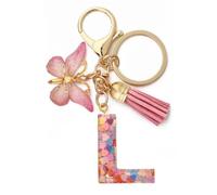 ZXUPOI 1 Pcs Porte-clés pour fille avec initiales Rose Porte-clés papillon Lettre Rose-L