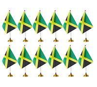 ZXvZYT Lot de 12 drapeaux de la Jamaïque pour bureau, table et bureau avec support pour décorations de base
