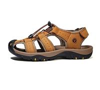 ZXWFOBEY Sandales d'été pour homme - Chaussures de plage réglables à bout fermé - En cuir - Style décontracté - Pour le trekking, la randonnée - Sandales de sport légères, marron clair, 43.5 EU