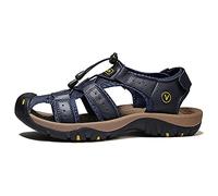 ZXWFOBEY Sandales d'été pour homme - Chaussures de plage réglables à bout fermé - En cuir - Style décontracté - Pour le trekking, la randonnée - Sandales de sport légères, bleu, 43.5 EU