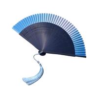 ZXYBAOD Eventail Ventilateur Pliant De Bambou Gradient avec Tassel, Main Transition Couleur Solide pour Le Décor Maison Refroidissement Danse Tir Costume-Blue