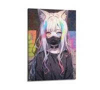 ZXYYHBG Poster décoratif sur toile représentant un chat et une fille, poster d'art moderne pour décoration murale familiale, chambre à coucher (20 x 30 cm)