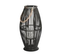Zya Lanterne en bambou avec anse et insert en verre, 60 cm, noir, bougeoir en bois, lanterne décorative pour balcon, jardin, terrasse, appartement