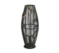 Zya Lanterne en bambou avec anse et insert en verre, 70 cm, noir, bougeoir en bois, lanterne décorative pour balcon, jardin, terrasse, appartement