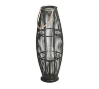 Zya Lanterne en bambou avec anse et insert en verre, 80 cm, noir, bougeoir en bois, lanterne décorative pour balcon, jardin, terrasse, appartement