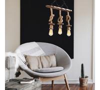 Zya suspension rustique filaire 3 lampes cordes et bois