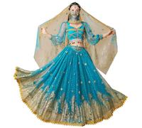ZYACTU Déguisement de princesse Aladdin Jasmine pour femme - Déguisement de princesse pour fête d'Halloween, costumes de performance et de costumade - Tag 06 L, vert foncé