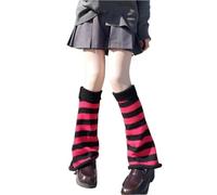 ZYAGH 2pair Women's Striped Leg Warmers Long Socks Knitted Leggings Winter Kawaii Arm Ankle Stripe(Black Red)