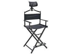 ZYAGH Aluminum Alloy Folding Makeup Chair Lightweight Outdoor Portable Folding Stall Barber Director Backrest Headrest Chair(Black with Pillow)