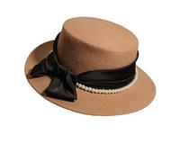 ZYAGH Chapeau de Luxe léger en Feutre avec nœud en Perles, Haut Plat, Formel, élégant for Dame, for Une fête Quotidienne, Un Rendez-Vous, Automne et Hiver(Light Camel)