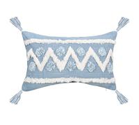 ZYAGH Coussin Canape Lot de 2 Housses Coussin décoratives à Motifs géométriques Bleus avec Pompons for canapé, Chambre Coucher, Salon pour Decoration(PE20037E-3-30x50cm)
