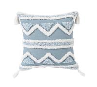 ZYAGH Coussin Canape Lot de 2 Housses Coussin décoratives à Motifs géométriques Bleus avec Pompons for canapé, Chambre Coucher, Salon pour Decoration(PE9483E-1-50x50cm)
