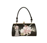 ZYAGH Embroidered Chain Bag Banquet Handbag Microfiber Leather Tassel(Black)
