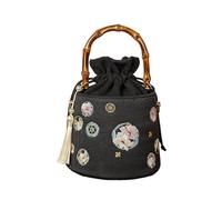 ZYAGH Embroidered Handbag Antique Style Banquet Exquisite Small Bucket Bag(Black)