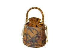 ZYAGH Embroidered Handbag Antique Style Banquet Exquisite Small Bucket Bag(Yellow)