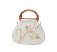 ZYAGH Embroidered Handbag Vintage Banquet Clutch Chain Bag Wooden Handle, Shell