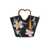 ZYAGH Embroidered Wooden Handle Handbag, Banquet Tassel Bucket Bag