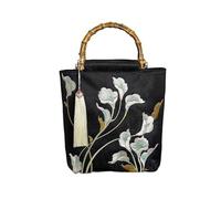 ZYAGH Exquisite Embroidered Handbag Vintage Style Perfect For Banquets Tassel Bucket Bag(Black)