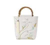 ZYAGH Exquisite Embroidered Handbag Vintage Style Perfect For Banquets Tassel Bucket Bag(White)