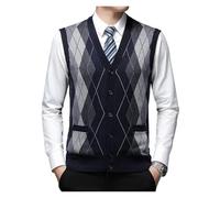 ZYAGH Gilet Homme Sans Manche Cardigan en laine à simple boutonnage for homme, gilet gris sans col, coupe à carreaux, for tous les jours, automne et hiver Pour Hommes(Dark blue,2XL)
