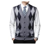 ZYAGH Gilet Homme Sans Manche Cardigan en laine à simple boutonnage for homme, gilet gris sans col, coupe à carreaux, for tous les jours, automne et hiver Pour Hommes(Medium grey,XL)