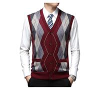 ZYAGH Gilet Homme Sans Manche Cardigan en laine à simple boutonnage for homme, gilet gris sans col, coupe à carreaux, for tous les jours, automne et hiver Pour Hommes(Burgundy,L)