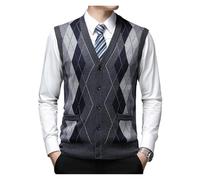 ZYAGH Gilet Homme Sans Manche Cardigan en laine à simple boutonnage for homme, gilet gris sans col, coupe à carreaux, for tous les jours, automne et hiver Pour Hommes(Dark gray,2XL)