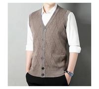 ZYAGH Gilet Homme Sans Manche Tendance automne hommes pulls gilet col en v impression simple boutonnage décontracté ample épaissir sans manches Cardigan tricot manteau hauts Pour Hommes(Khaki,104A)