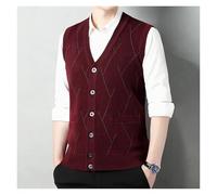 ZYAGH Gilet Homme Sans Manche Tendance automne hommes pulls gilet col en v impression simple boutonnage décontracté ample épaissir sans manches Cardigan tricot manteau hauts Pour Hommes(Red,100A)